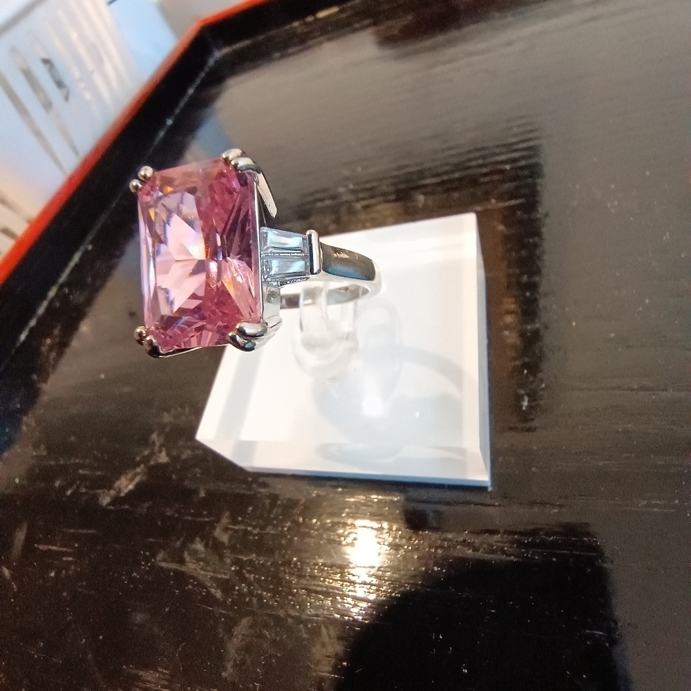 Silver Plated Cubic Zirconia Princess Cut Ring Size 8 - Picture 6 of 8